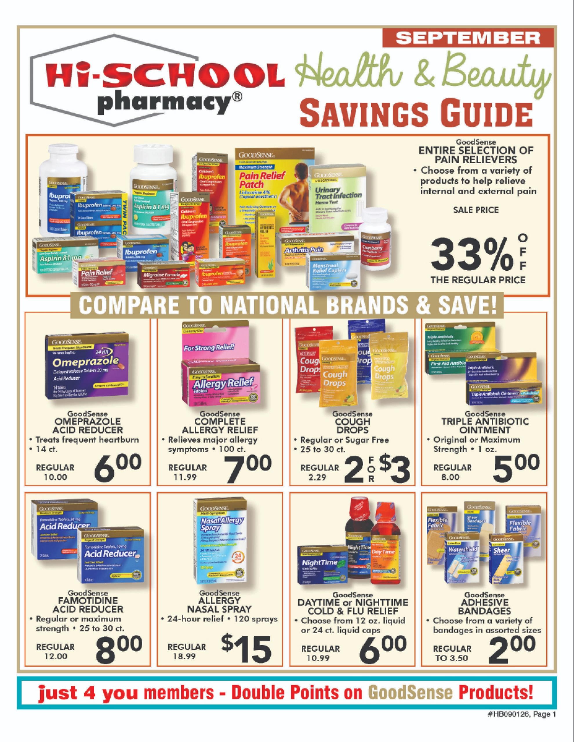 Hi-School Pharmacy weekly ad page 1