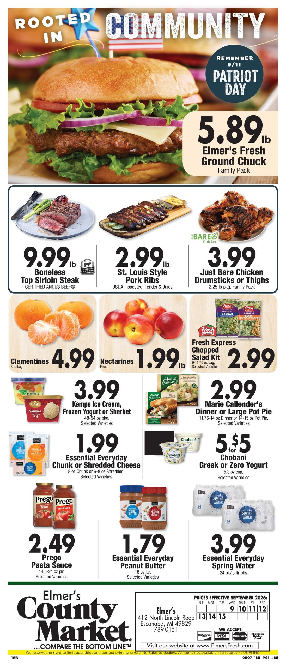 Elmer's County Market weekly ad page 1