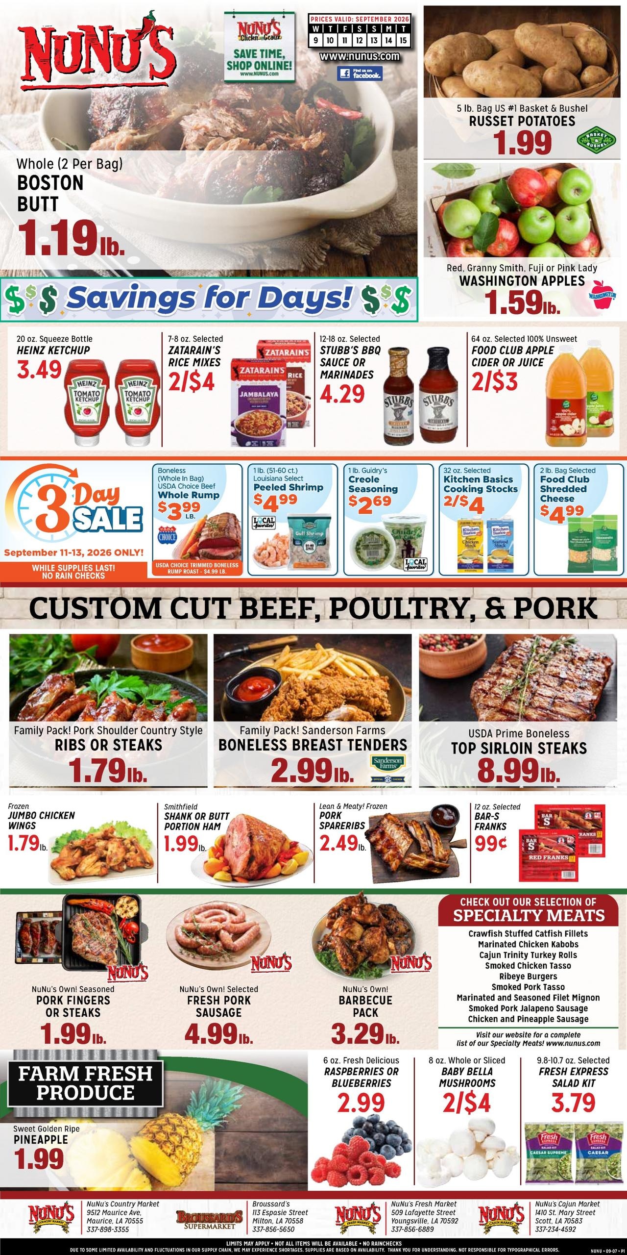 Nunu's Markets weekly ad page 1