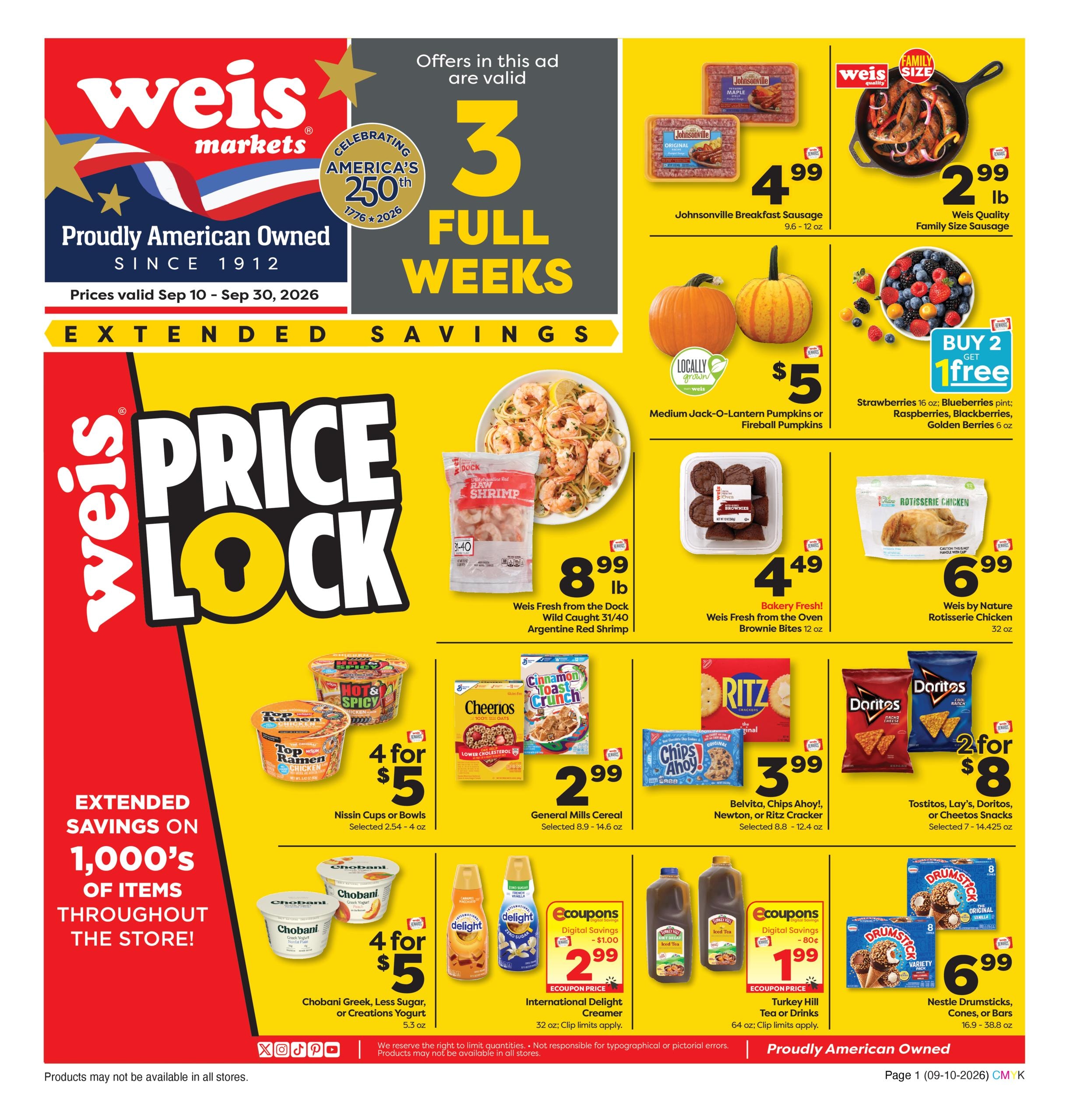 Weis Markets weekly ad page 1