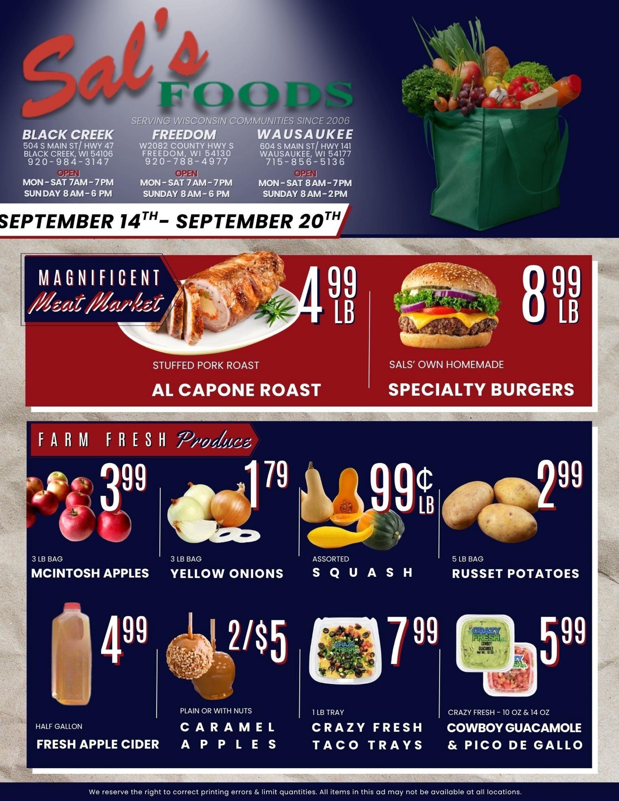 Sal's Food Center weekly ad page 1