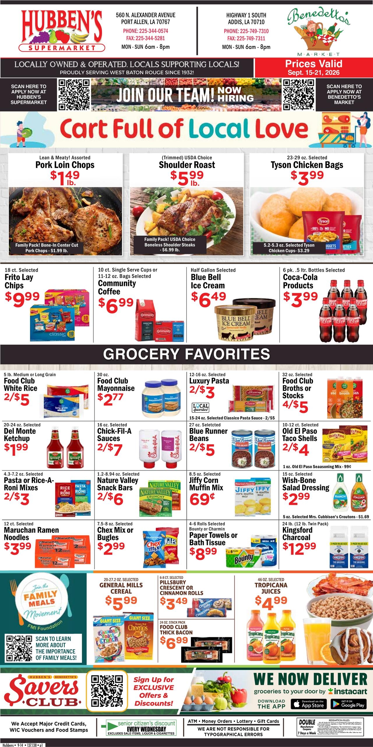 Hubben's Supermarket weekly ad page 1