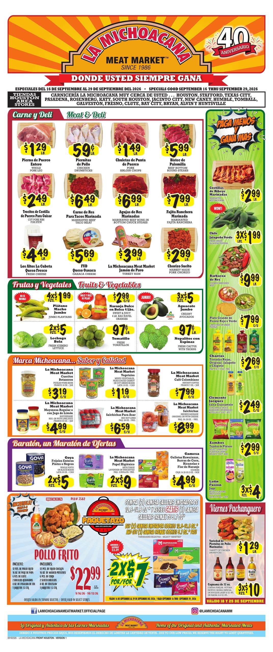 La Michoacana Meat Market weekly ad page 1