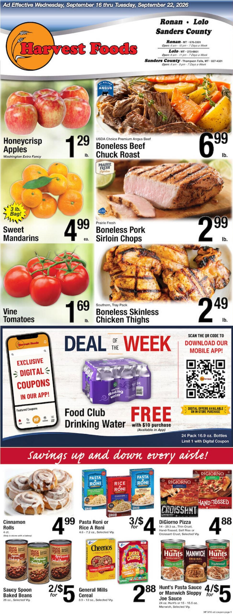 Harvest Foods weekly ad page 1