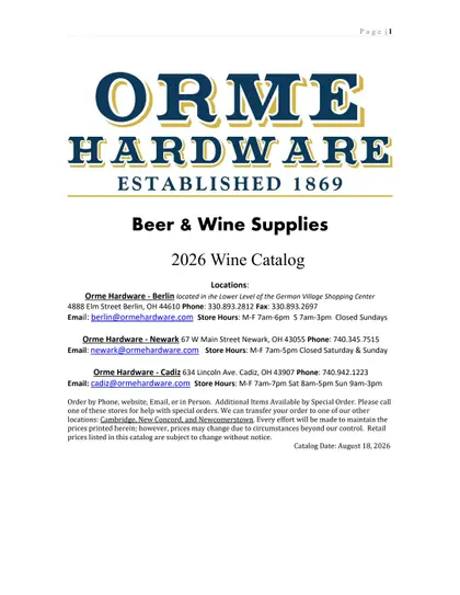 Orme Hardware 2026 Wine Catalog Weekly Ad