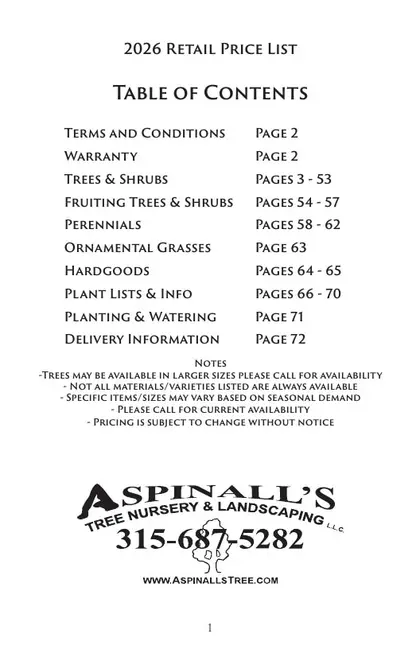 Aspinall's Tree Nursery Nursery Catalog Weekly Ad