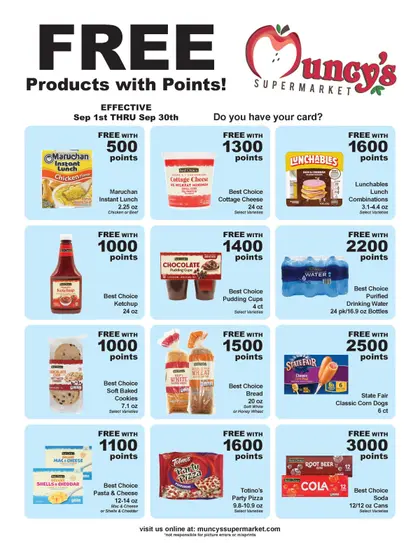 Muncy's Supermarket Rewards Freebie List Weekly Ad