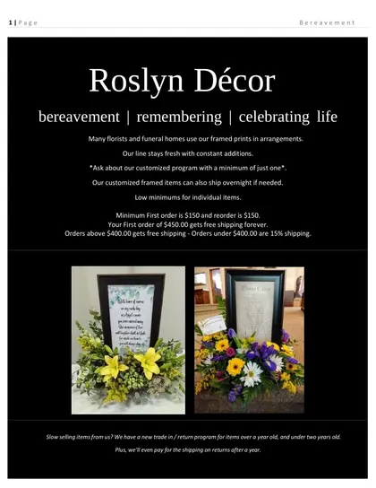 Roslyn Decor Bereavement Decor Catalog Weekly Ad